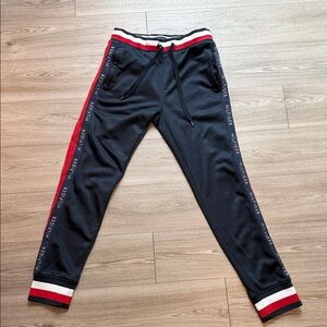 Tommy Hilfiger Kids' Black Joggers with Red and White Stripes